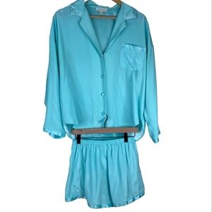 Victoria's Secret Turquoise Satin Button-Front Pajama Set